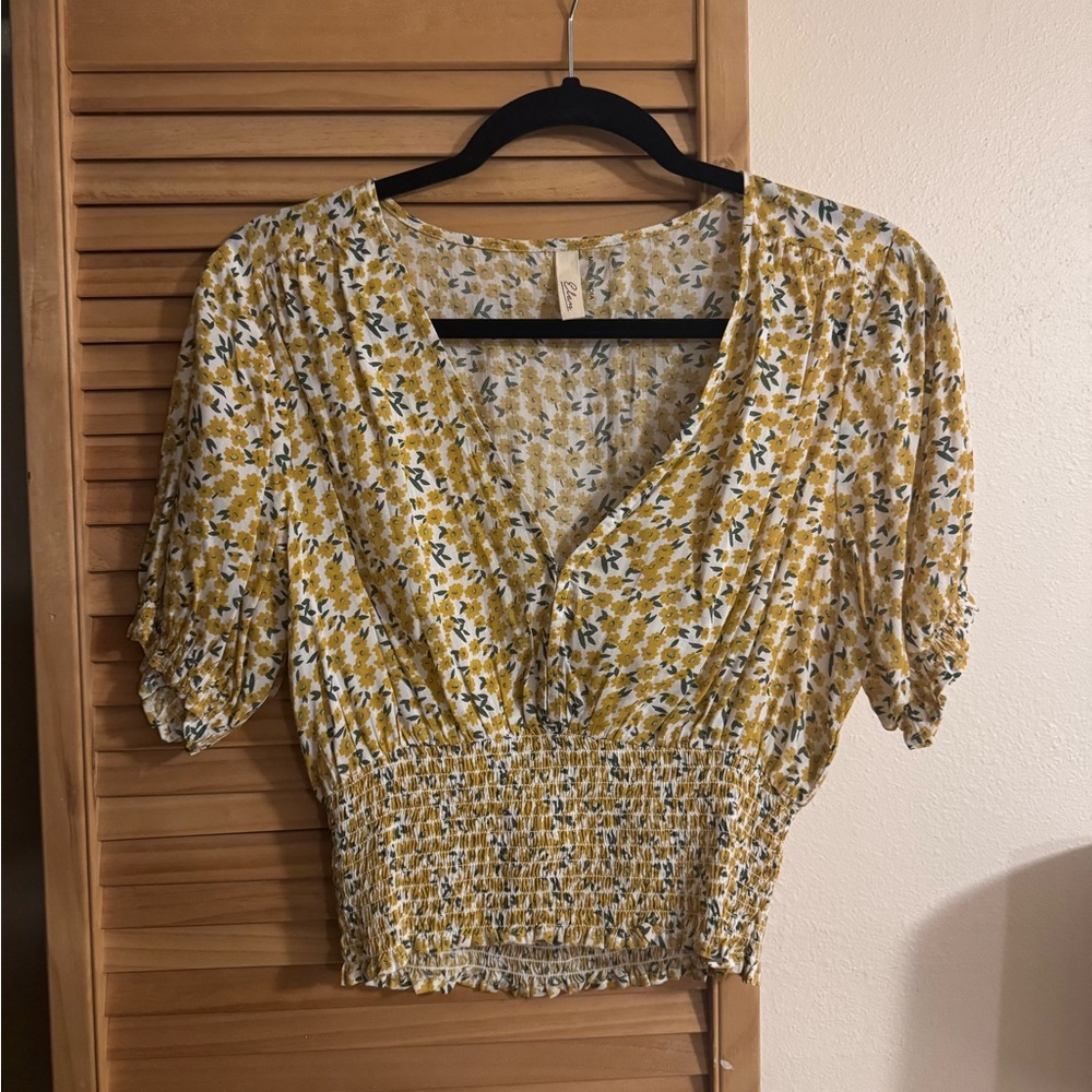 Elan Yellow Smocked Women's Top
